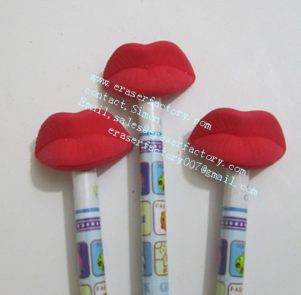 LXU8  novelty lips pencil toppers 