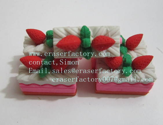  LXF27  rectanglar strawberry cake erasers