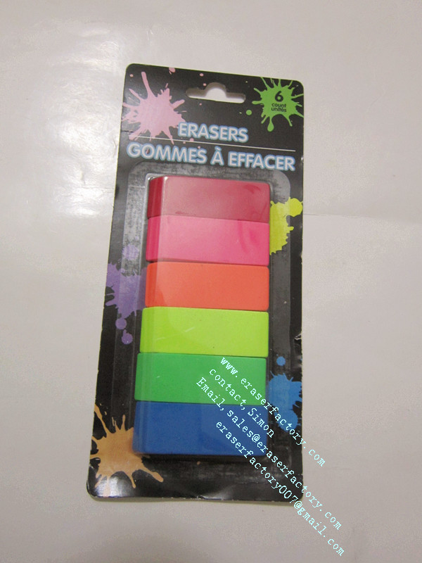 LXB114 Beveled Fluorescence Color Erasers Set