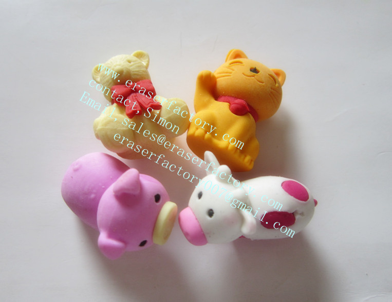 LXS38  animals erasers 3d 4 kinds set